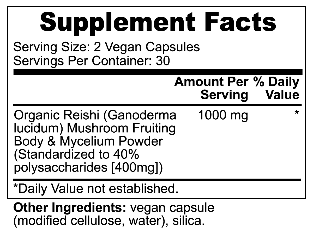 Shroove Reishi Mushroom Supplement Facts